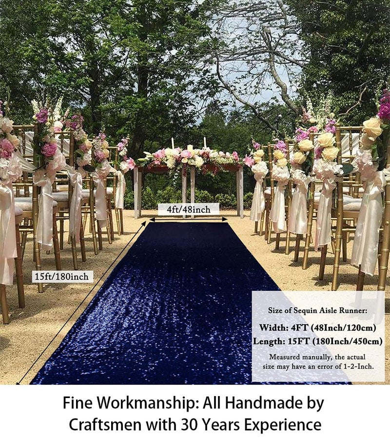 ShiDianYi Sequin Aisles Floor Runner-4FTX15FT Wedding Aisle Runners Navy Blue Floor Carpet Rug Sequin Fabric for Weddings Bridal Runner Rugs Outdoor - Image 4